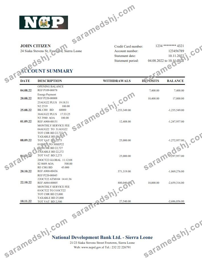 Sierra Leone National Development Bank statement xls